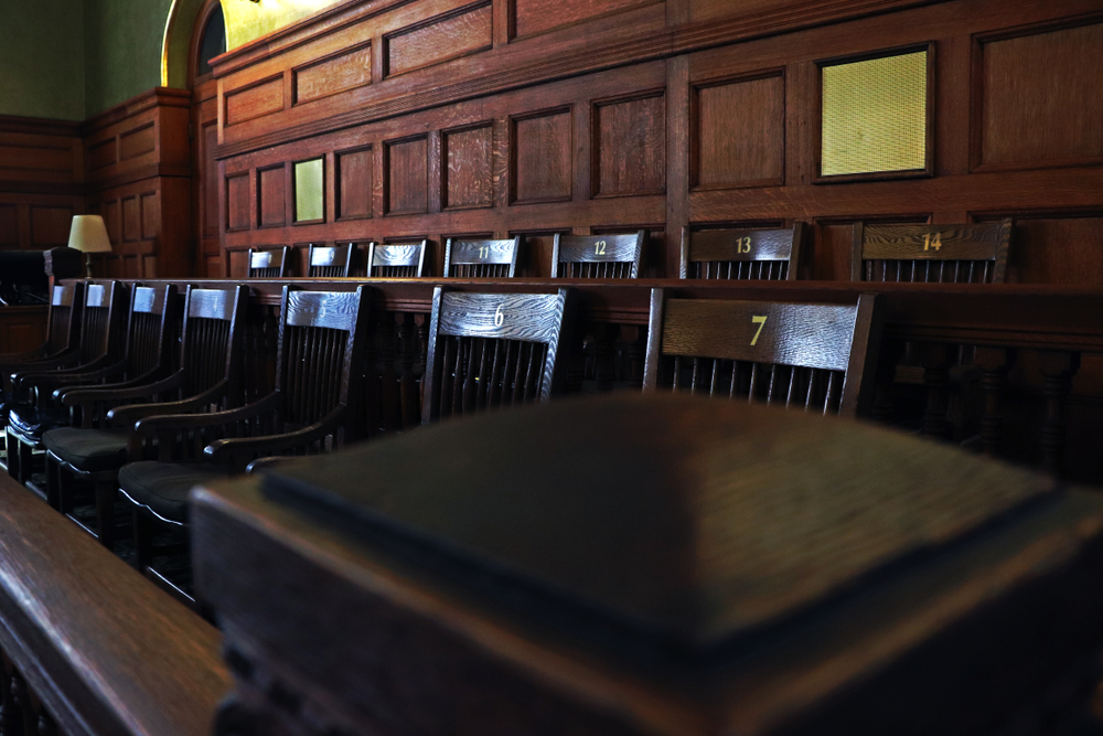 jury box in a courtroom