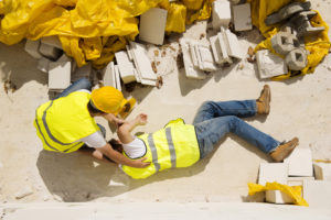 construction worker in an accident with bricks
