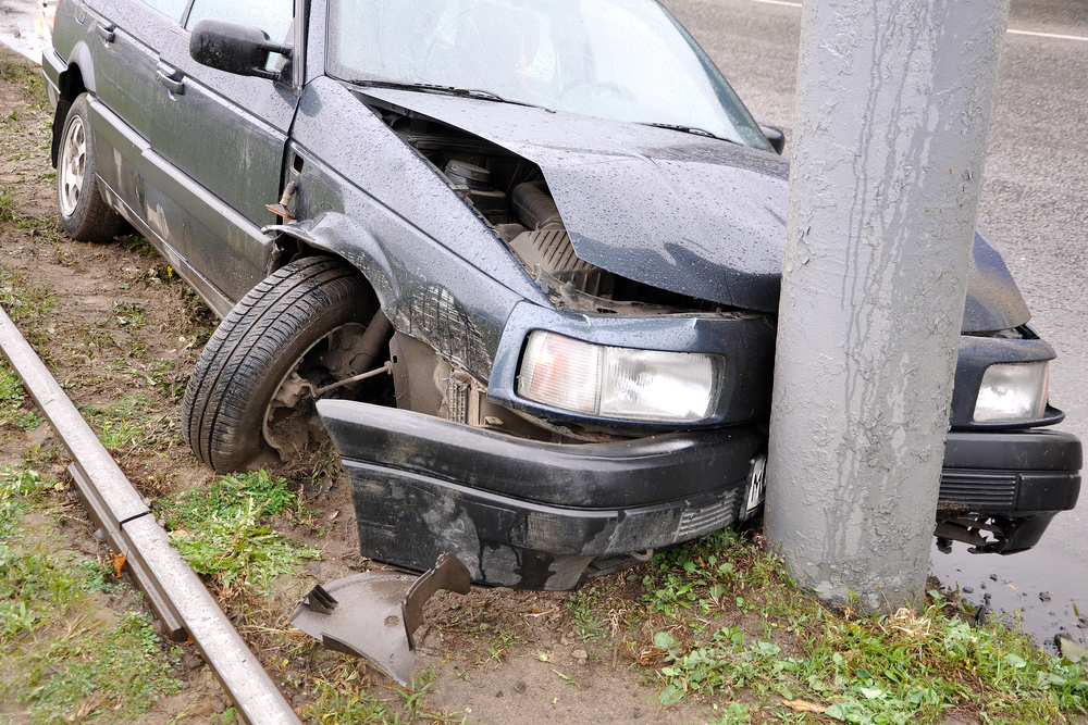 single car accident into a pole